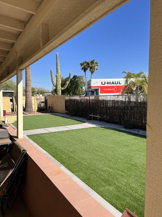 Artificial grass installed in a backyard